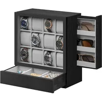 Songmics Uhrenbox 12 Fächer, mit Fenster, ebenholzschwarz