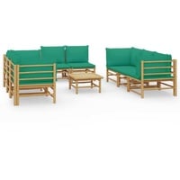 vidaXL 9-tlg. Garten-Lounge-Set mit Grünen Kissen Bambus