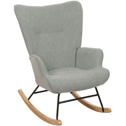 Mendler Schaukelstuhl HWC-N14, Schwingstuhl Relaxsessel Fernsehsessel, Massiv-Holz Metall Stoff/Textil 320g/m2 ~ grau-grün
