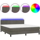 vidaXL Boxspringbett mit Matratze & LED Dunkelgrau 180x200 cm Samt