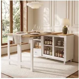 STILVORA Bartisch Ausziehbarer Klapptisch mit Stauraum Esstisch,Natur+Weiß