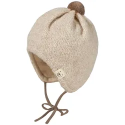 Strickmütze MAXIMO, Baby, Gr. 43, beige, Feinstrick, Wollmischung, mehrfarbig, casual, Mützen, aus weicher Wollmischung mit kontrastfarbigen Pompon