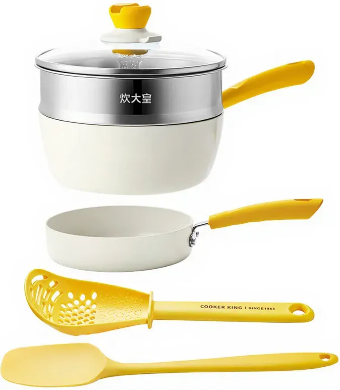 Cooker King [Super Deal] 5-teiliges Dampfgarer-Set – Kocher, Dampfgarer, Bratpfanne, Spatel und Löffel