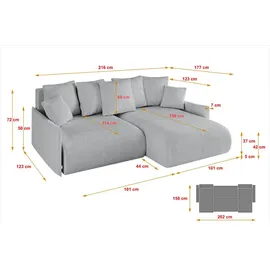 altdecor Ecksofa Cord 2-Sitzer Grau