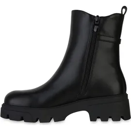 VAN HILL Damen Klassische Stiefeletten Profil-Sohle Schuhe 216365 Schwarz PU, 38 - 38