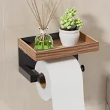 SWTYMIKI Toilettenpapierhalter Ohne Bohren - klopapierhalter mit Ablage für Badezimmer, Edelstahl Klorollenhalter Wandmontage, wc Papier Halterung, Selbstklebend or Bohren, Braun