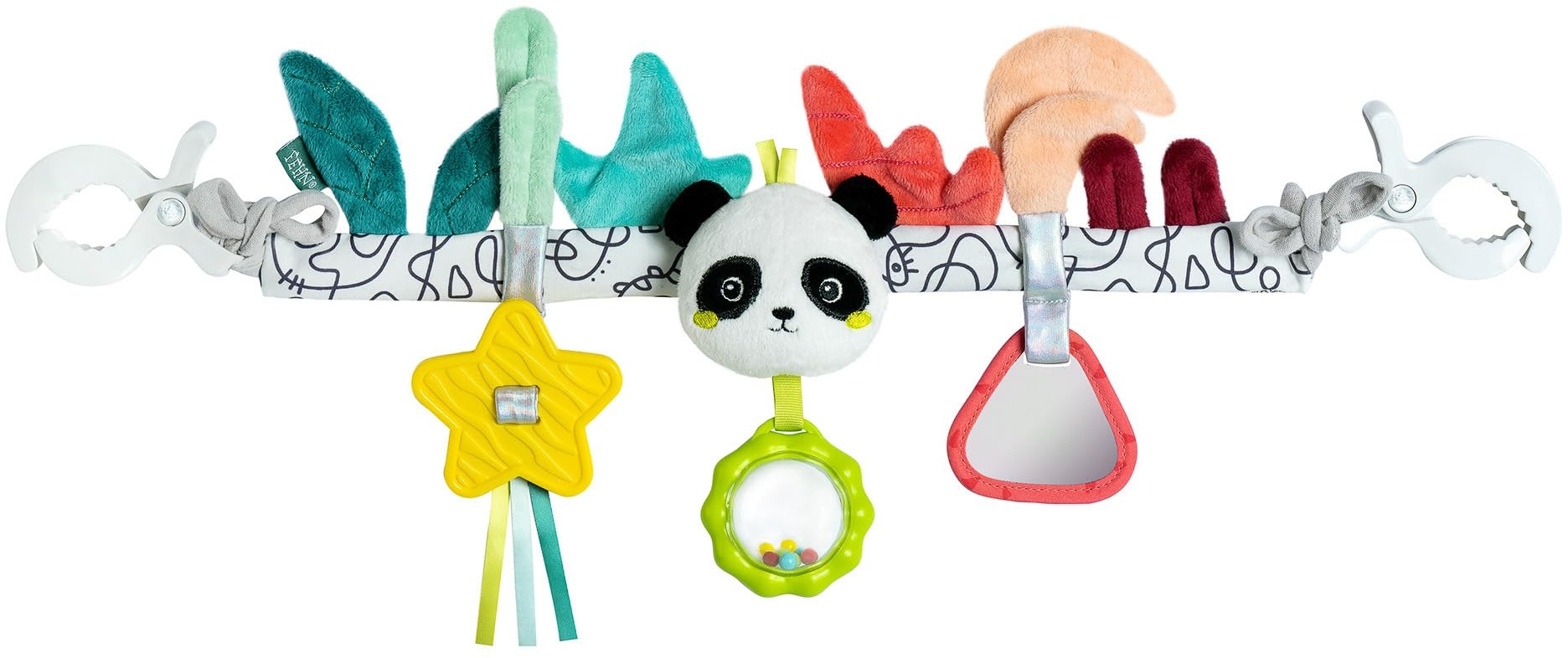 Fehn Kinderwagekette Panda Baby Mobile - Babymobile Kette mit süßen Figuren - Babyspielzeug zum flexiblen Aufhängen - Kinderwagen Spielzeug für Babys und Kleinkinder ab 0+ Monaten