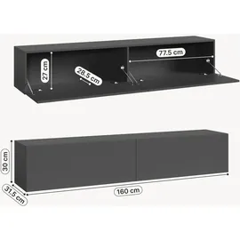 [en.casa] Evaton TV-Lowboard 160 x 32 x 30 cm Dunkelgrau Spanplatte