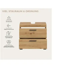 xonox.home Waschbeckenunterschrank 2 Schubladen 60 x 56 x 34 cm Braun/Schwarz