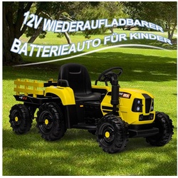 REDOM Elektro-Kinderauto Traktor mit Anhänger, Belastbarkeit 30 kg, Elektro Traktor Elektroauto für Kinder Spielzeug gelb
