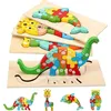 Fivejoy Lernspielzeug Baby Holz Dinosaurier 3d dreidimensionale Puzzle-Blöcke Lernspielzeug (Lernspielzeug Holzpuzzle für 1-3 Jährige(4 Stk) grün