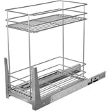 STOLMET Schrankauszug Schrankkorb mit Vollauszug Ausziehbare Küchenschublade mit Soft Close System Korbauszug für Küchenschrank Schrank mit Außenbreite von 50 cm 2 Ablagen 480 x 545 x 450 mm Silber