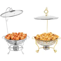 Mermajestic 6L Runden Speisenwärmer, Edelstahl Catering Dish Set Abnehmbare Chafing Dish Buffet Wärmebehälter mit sichtbarem Glasdeckel warmhalter Speisewärmer und 4 Trays für Catering (Gold)