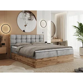 MKS Meble MKS Boxbett, Hellgrau, Holz, 2-Sitzer, H3, 7-Zonen, Rechteckig, 160x200 cm, Schlafzimmer, Betten, Boxspringbetten
