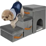 IBVIVIC Haustiertreppe Faltbare Hundetreppe 3 Stufen für kleine Hunde mit Stauraum, Multifunktionale Nützliche Hunderampe 79T x 34B x 44H cm, Grau, belastbar bis 30 kg