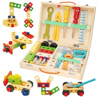 Withosent Werkzeugkoffer Kinder Holz, 34 Stück Werkzeug Kinder Holzspielzeug, Holzwerkzeugen, DIY Autos Spielzeuge kinderspielzeug ab 3 Jahre Jungen Mädchen