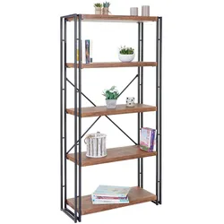 Bücherregal MCW-A27, Standregal Wohnregal, 165x80cm 3D-Struktur 5 Ebenen, Wildeiche-Optik