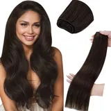 LaaVoo Braun Tressen Echthaar Extensions 60cm Echthaar Extensions Tressen Dunkelbraun Echthaar Tressen Zum Einnähen Doppelt Tressen Extensions Echthaar Braun #2 120Gramm