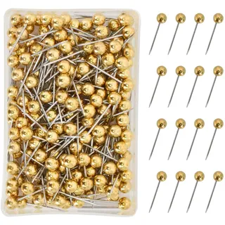 200 Stück Map Pins Anstecknadeln Pinnwand Pins für Pinnwand Kunststoffkopf Stecknadeln mit Stahlspitze für Map Pin-Nadeln, Stecknadeln Set mit Aufbewahrungsbox (Gold)