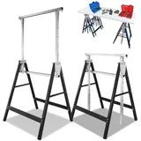 Vkechh 2X Gerüstbock Klappbock Tragkraft 200 kg, Unterstellbock 7-Fach höhenverstellbar 80-130 cm, Mit Rasthaken Böcke Klappbar, Teleskop-Arbeitsbock aus Metall, Schwarz Silber