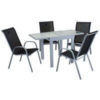 Harms Import Gartenstuhl, Garten Möbel Set Tisch Sitz Gruppe ALU Glas 4-Sitzer 5-teilig grau