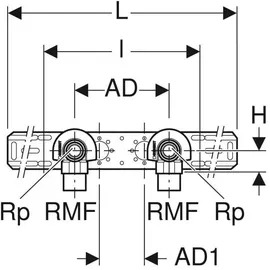 Geberit Anschlusswinkel RMF 1/2xRp 1/2, 597mm, 90Grad, 2-fach