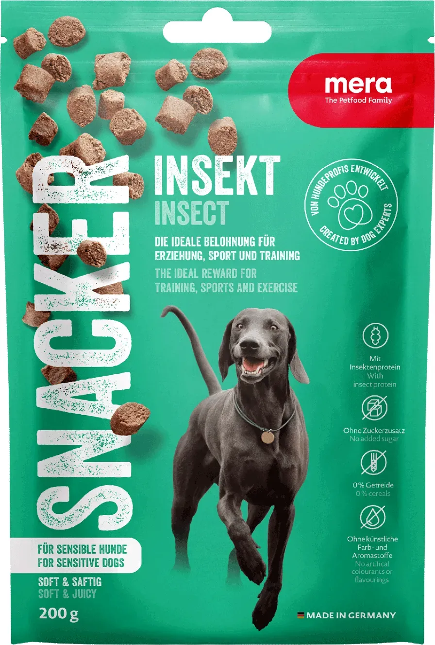 mera Snacker Insekt Leckerlie für Hunde | Unsere saftig soften Trainingssnacks | Hundesnacks | Lecker und gesund belohnen, trainieren und verwöhnen 18x200g 18 x 200g