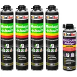 Isolbau Bauschaum-Set - Inkl. 4 x 1K Montageschaum B2 Pistolenschaum mit hervorragender Schall und Wärmedämmung (je 750 ml) & 1 x PU-Schaum-Reiniger (500 ml), Dämmen