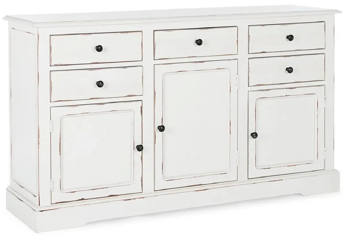 Casa Padrino Landhausstil Sideboard Antik Weiß 145 x 40 x H. 85 cm - Landhausstil Schrank mit 3 Türen und 5 Schubladen - Landhausstil Möbel - Landhausstil Einrichtung