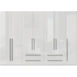 Kleiderschrank PLACES OF STYLE "Piano", weiß (weiß hochglanz), B:317cm H:224cm T:56cm, Spanplatte, Schränke, Drehtürenschrank Kleiderschrank, weiß, UV lackiert, hochglänzend, Soft-Close Funktion