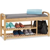 Relaxdays Schuhbank mit Sitzfläche, Stauraum, Polster, Flur, niedrig, Bambus, Sitzbank HxBxT: 50x100,5x33 cm, grau/Natur