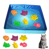 Katzenpool mit Spielzeug, 50x10cm Hundepool Klein Katzenpool Faltbar Planschbecken Hundebadewanne Wasserspielzeug Katze Schwimmbad Wasserspielzeug Schwimmbecken für Hunde Katzen (Blau)