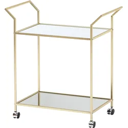 KADIMA DESIGN Servierwagen in Gold, Beistelltisch, Rollen, Verspiegelte Ablageflächen