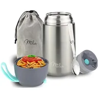 MILU Milu® Thermobehälter für Essen 800ml, Warmhaltebehälter mit Löffel, Thermobecher Essen, Thermo Lunchbox für Kinder, Erwachsene, Thermobox Suppen, Babybrei, Speisebehälter Grau, 800ml