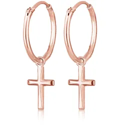 Elli Paar Creolen »Ohrringe Creolen Hänger Kreuz Religion 925 Silber« Elli Rosegold 33