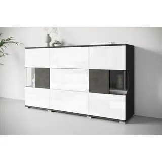 INOSIGN Sideboard »Kenia«, (1 St.), Sideboard mit 3 Schubladen, 6 Fächern, Glastüren, Breite 150 cm, schwarz-weiß