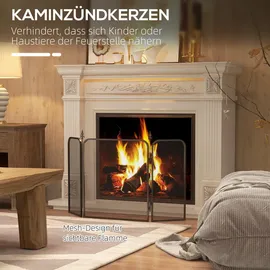 Homcom Kaminschutzgitter, Faltbares Kamingitter mit 3 Paneelen, Funkenschutzgitter für Wohnzimmer, Schlafzimmer, Metall, 96 x 56 cm, Schwarz