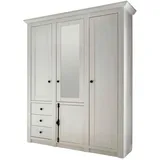 furn.design Kleiderschrank Hooge in Pinie weiß Landhaus Drehtürenschrank 4-türig mit Spiegel 147 x 206 cm