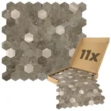 Dalsys Selbstklebende Fliesen 0,88m2 11 Stück Hexagon Braun Gold