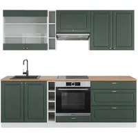 Vicco Küchenzeile Fame-Line, Grün-Gold Landhaus/Weiß 235 cm, AP Eiche