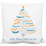 True Statements Weihnachtskissen personalisiert „Sprechender Tannenbaum in Blau“ - 40x40cm, inkl. Kissen-Füllung – Deko Zierkissen Geschenk Weihnachten (Flauschiges Kissen)