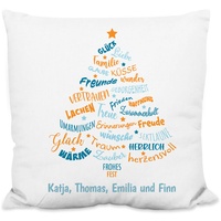 True Statements Weihnachtskissen personalisiert „Sprechender Tannenbaum in Blau“ - 40x40cm, inkl. Kissen-Füllung – Deko Zierkissen Geschenk Weihnachten (Flauschiges Kissen)