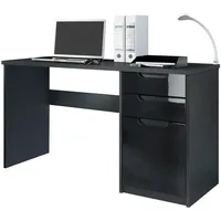 Vladon Schreibtisch Schwarz Hochglanz, 129x76x60 cm, Arbeitszimmer, Schreibtische, Bürotische