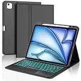 Tiiomioon Tastatur Hülle für iPad Air 13 Zoll (M4/ M3/ M2, 2026/2025/ 2024), Magnetische Hülle mit Tastatur für iPad Pro 12,9 Zoll 6 5 4 3 Generation mit 7-farbig Beleuchtete mit Trackpad, Schwarz