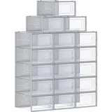 Famanu Schuhboxen Set von 18 - Faltbar und stapelbar, transparent-grau, für Schuhe bis Größe 44