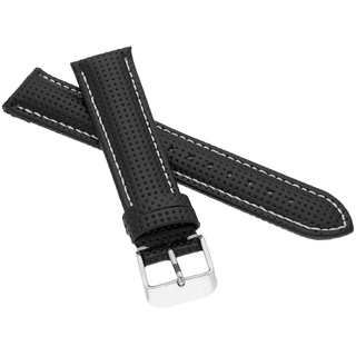 MARCHEL Lederarmband LNR 22 mm Echtleder Uhrband Schwarz Weiß Rallye mit Noppen Uhrenarmband