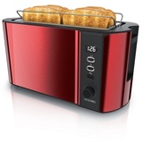 Arendo Toaster Langschlitz mit Display, Auftaufunktion, 1500W, integrierter Brötchenaufsatz, Rot