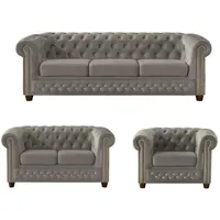 S-Style Chesterfield Polstergarnitur Samt 3-Sitzer + 2-Sitzer + Sessel Grau