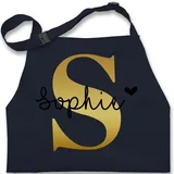 Kinderschürze Schürze Kinder Jungen Mädchen - Weihnachten - Namens Geschenk I Anfangsbuchstabe personalisiert I Initialen mit Name - 7-14 Jahre - Navy Blau - kochschürze für backschürze - 7-13 Jahre