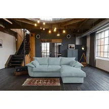 KAWOLA Sofa DAMETO Ecksofa Bettsofa Schlafsofa mit Stauraum Cord hellblau